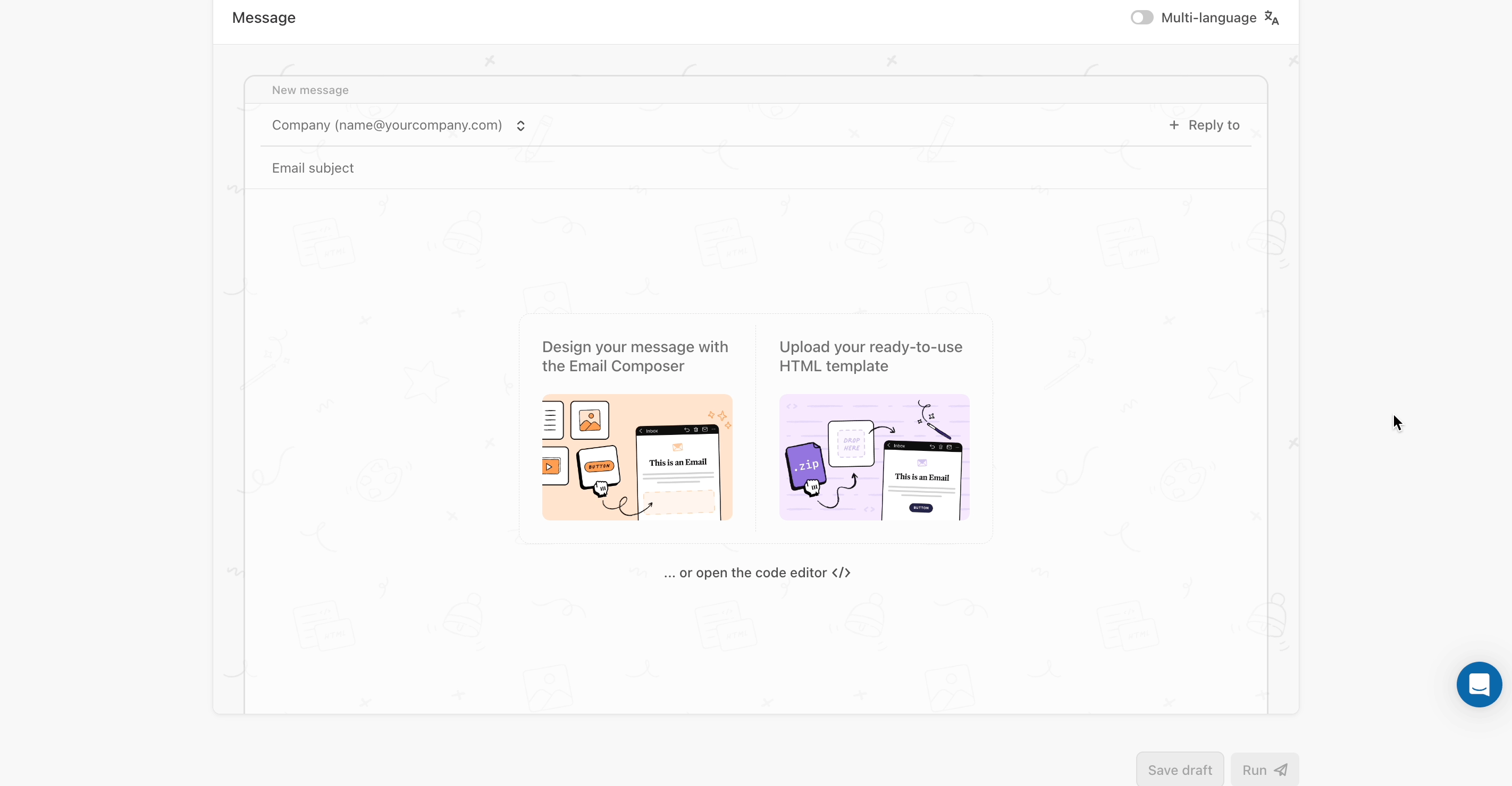 Edit email HTML content via code editor
